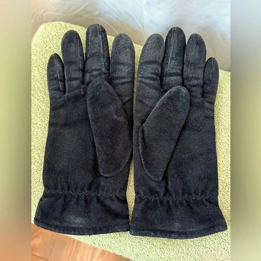 Fownes Women's Sz L Black Suede Winter Gloves Lined